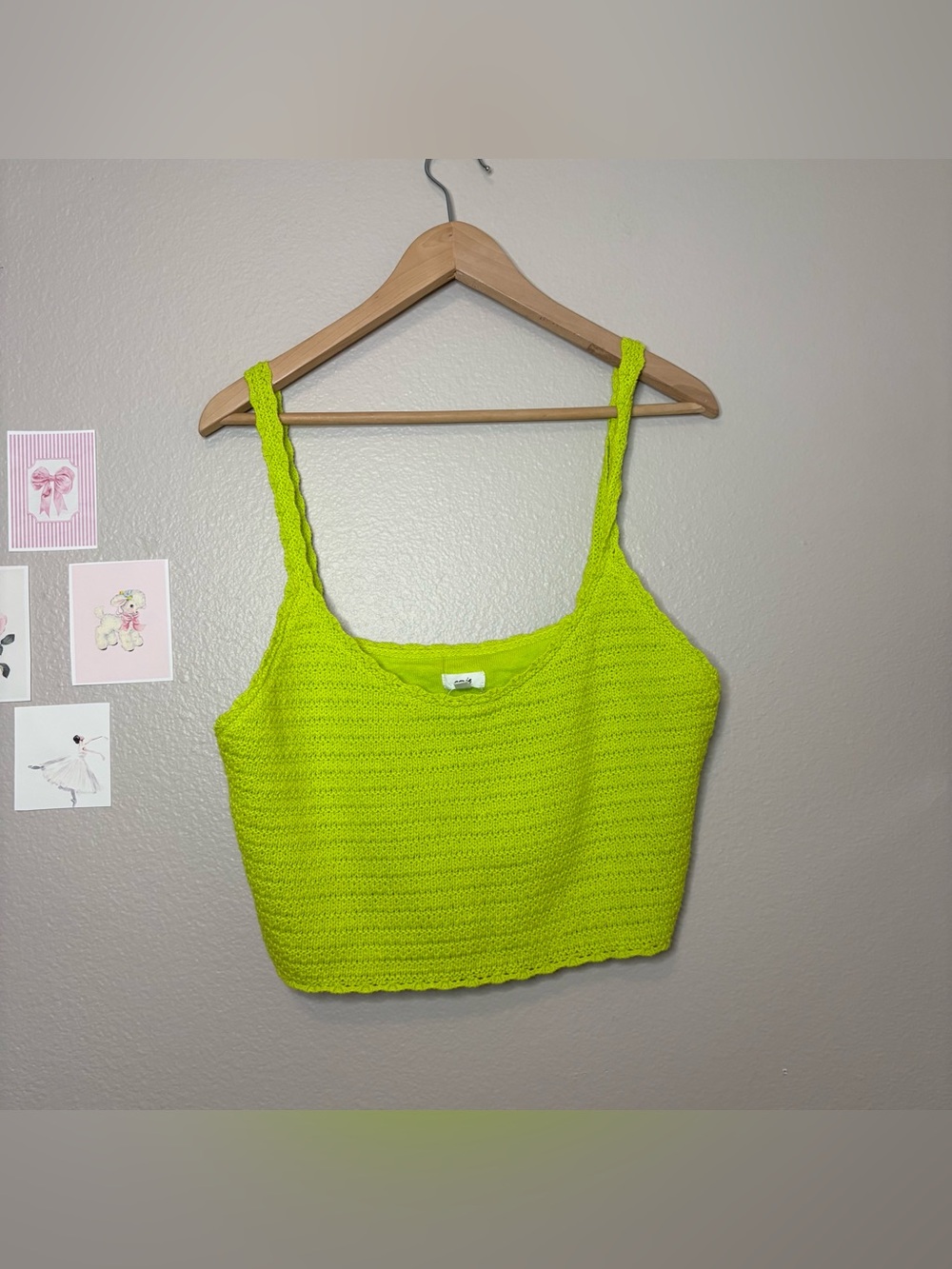 Aerie green crochet knitted cotton ribbed top large Halloween beetlejuice fall p